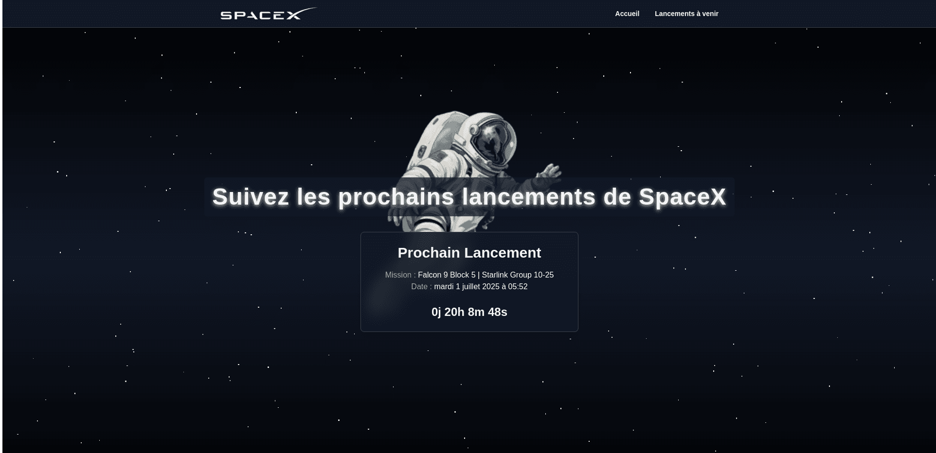 Screenshot de SpaceX Dashboard